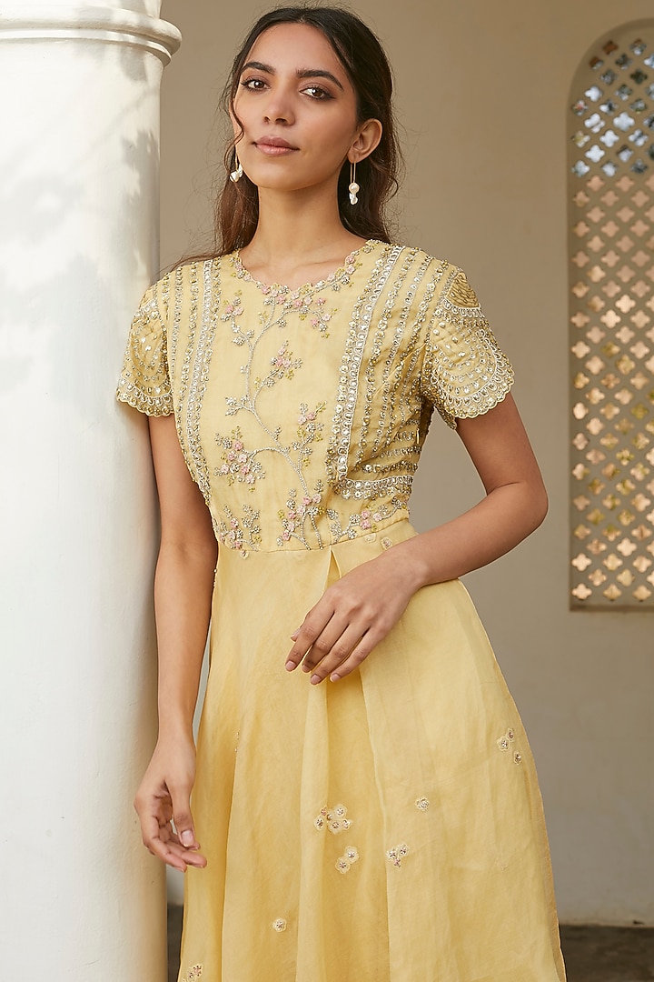 Taupe Lemon Embroidered Dress Design by OSAA By Adarsh at Pernia's Pop Up  Shop 2026