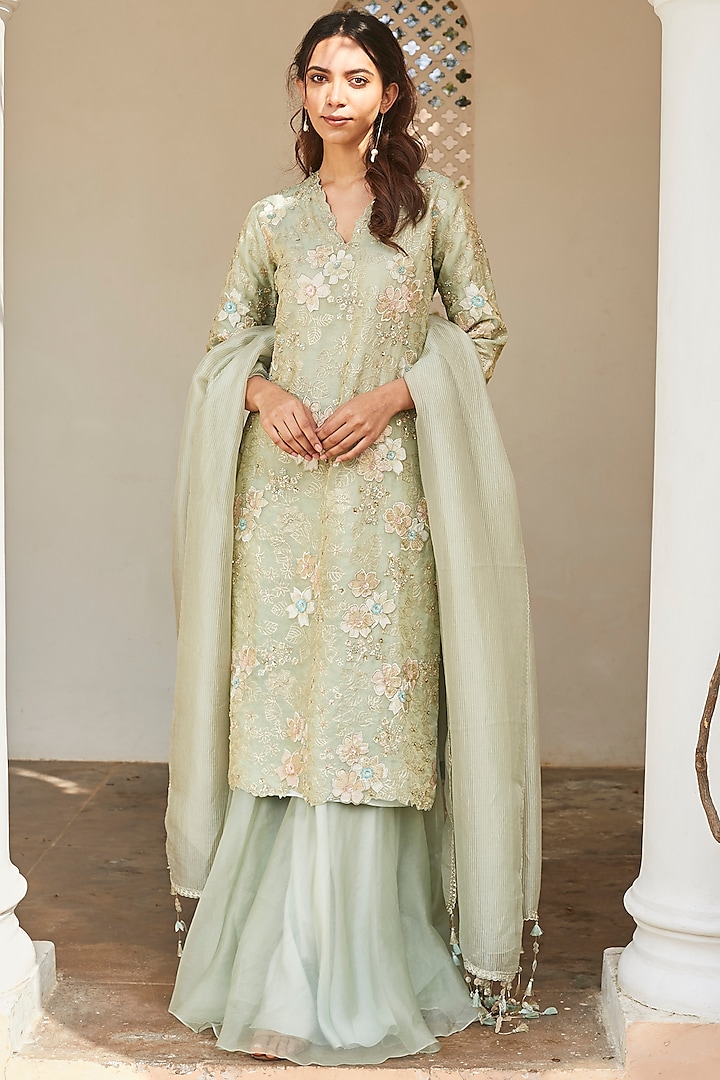 Frost Blue Embroidered Kurta Set by OSAA By Adarsh