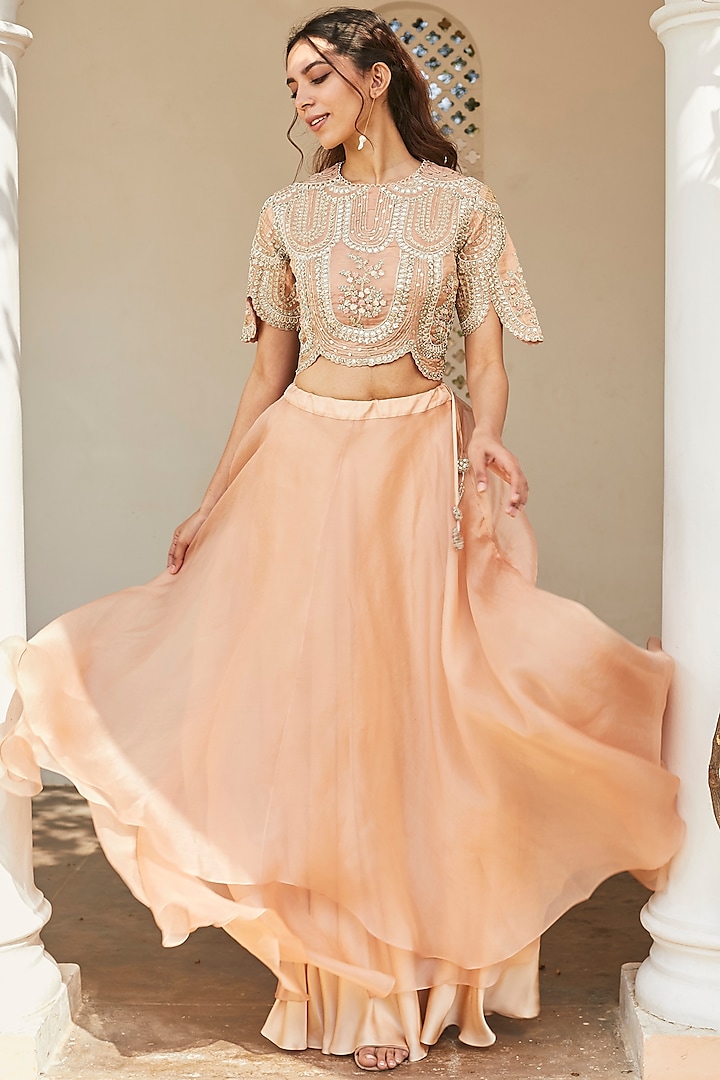 Sepia Rose Colored Tissue Organza Skirt Set by OSAA By Adarsh at Pernia's Pop Up Shop