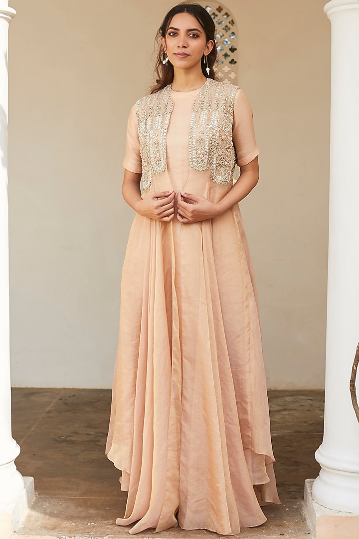 Sepia Rose Embroidered Jacket With Inner by OSAA By Adarsh
