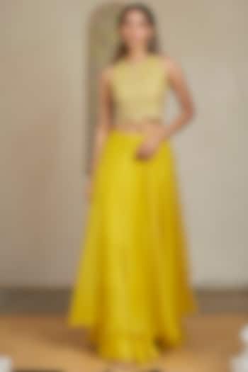 Amber Yellow Organza Skirt Set by OSAA By Adarsh