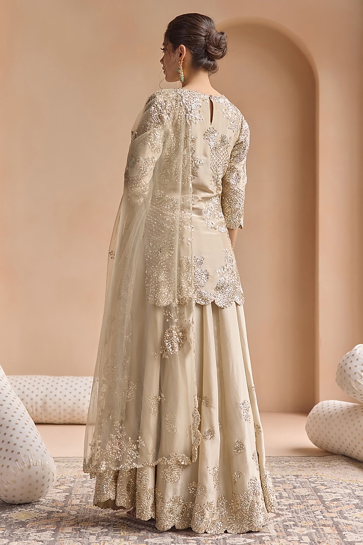 Beige Champagne Tissue Silk Bridal Sharara Set by OSAA By Adarsh at Pernia's Pop Up Shop