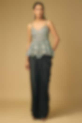 Black Mulberry Silk Draped Skirt Set by Osaa By Adarsh at Pernia's Pop Up Shop