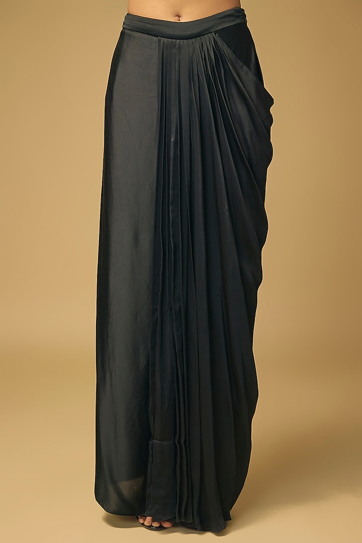 Black Mulberry Silk Draped Skirt Set by Osaa By Adarsh at Pernia's Pop Up Shop