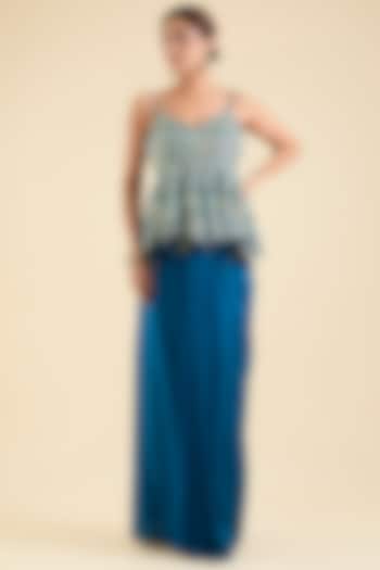 Jade Blue Mulberry Silk Embellished Skirt Set by OSAA By Adarsh at Pernia's Pop Up Shop