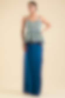 Jade Blue Mulberry Silk Embellished Skirt Set by OSAA By Adarsh