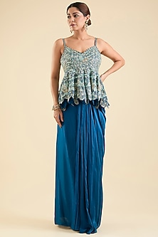 Jade Blue Mulberry Silk Embellished Skirt Set by OSAA By Adarsh-POPULAR PRODUCTS AT STORE