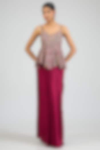 Sangria Plum Mulberry Silk Draped Skirt Set by OSAA By Adarsh at Pernia's Pop Up Shop