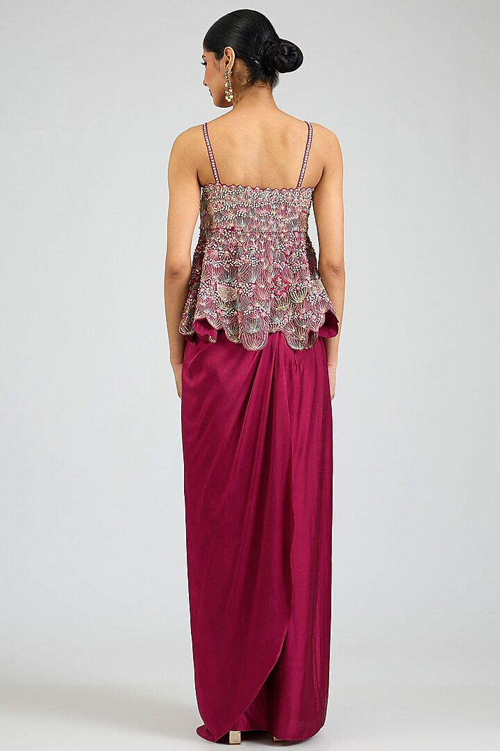 Sangria Plum Mulberry Silk Draped Skirt Set by OSAA By Adarsh at Pernia's Pop Up Shop