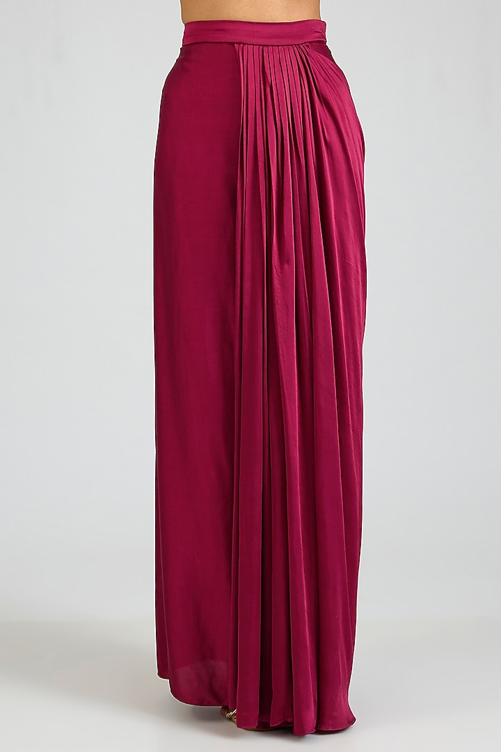 Sangria Plum Mulberry Silk Draped Skirt Set by OSAA By Adarsh at Pernia's Pop Up Shop