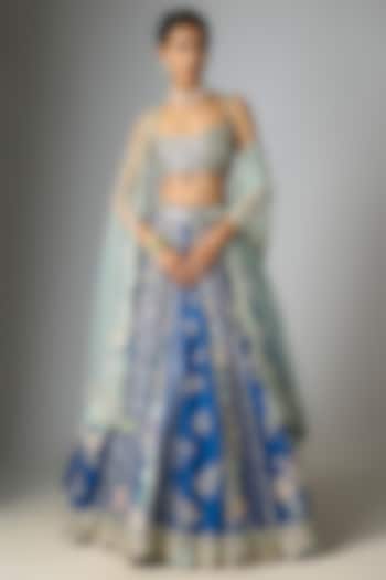 Blueberry Mulberry Silk Zardosi Embroidered Bridal Lehenga Set by OSAA By Adarsh at Pernia's Pop Up Shop