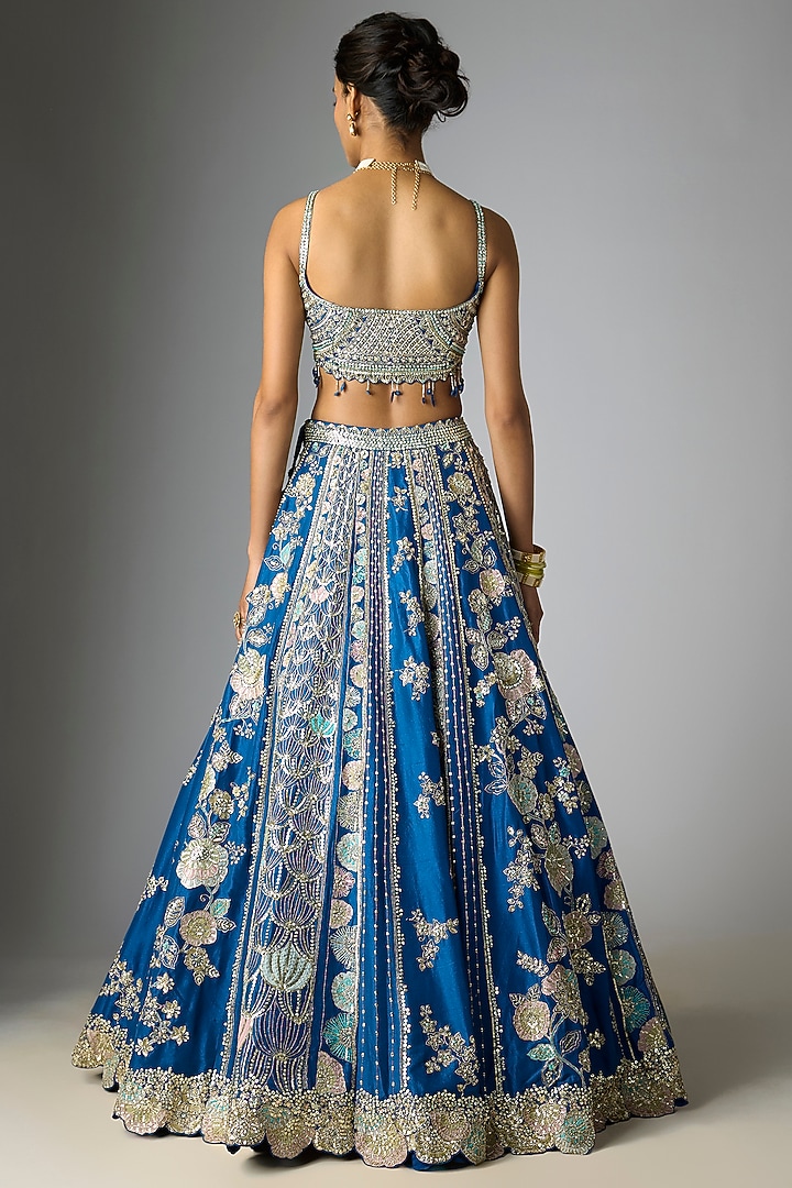 Blueberry Mulberry Silk Zardosi Embroidered Bridal Lehenga Set by OSAA By Adarsh at Pernia's Pop Up Shop