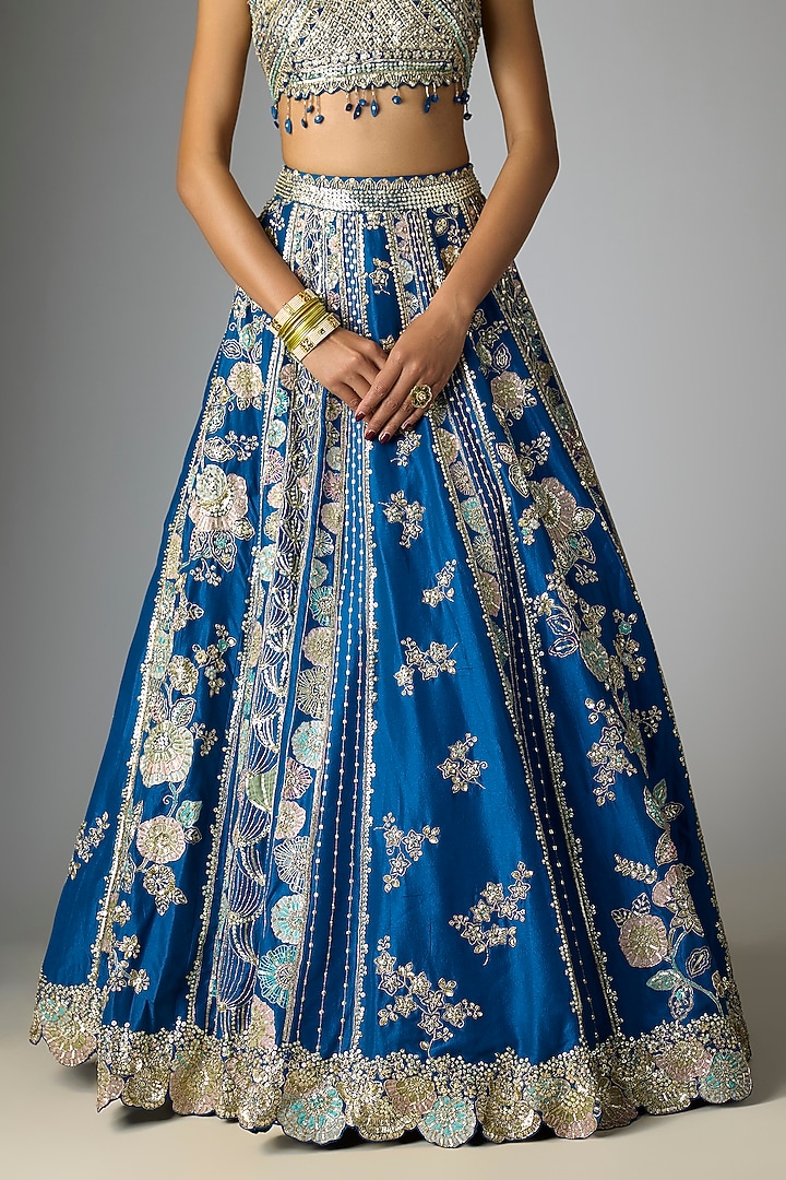 Blueberry Mulberry Silk Zardosi Embroidered Bridal Lehenga Set by OSAA By Adarsh at Pernia's Pop Up Shop