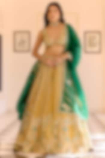 Canary Yellow Organza Thread Embroidered Bridal Lehenga Set by Osaa By Adarsh at Pernia's Pop Up Shop