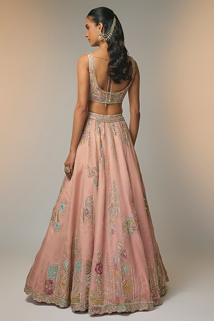 Soft Berry-Colored Organza Thread Embroidered Bridal Lehenga Set by OSAA By Adarsh at Pernia's Pop Up Shop