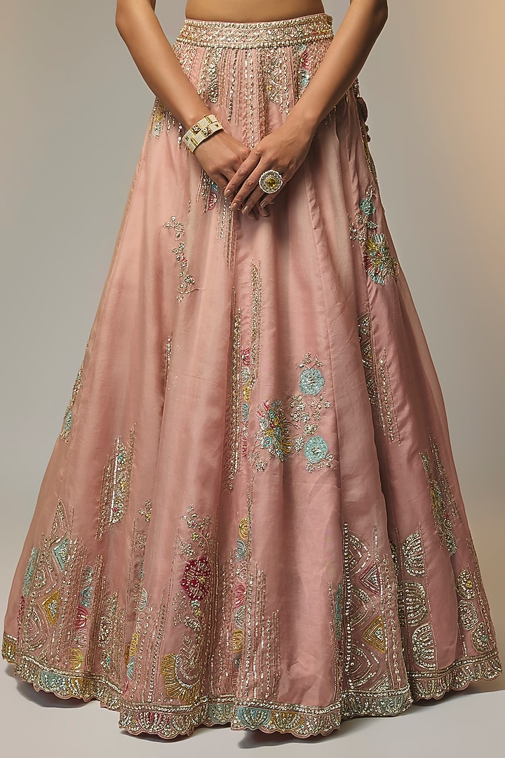 Soft Berry-Colored Organza Thread Embroidered Bridal Lehenga Set by OSAA By Adarsh at Pernia's Pop Up Shop