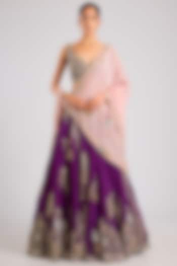 Purple Organza Thread Embroidered Handcrafted Bridal Lehenga Set by OSAA By Adarsh at Pernia's Pop Up Shop