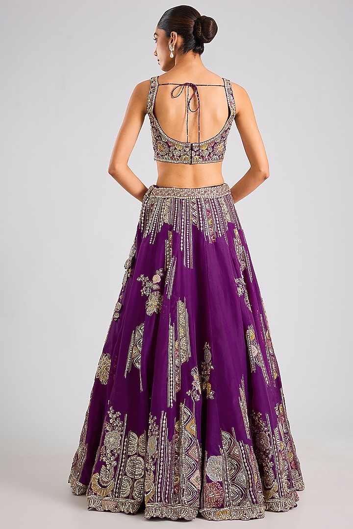 Purple Organza Thread Embroidered Handcrafted Bridal Lehenga Set by OSAA By Adarsh at Pernia's Pop Up Shop