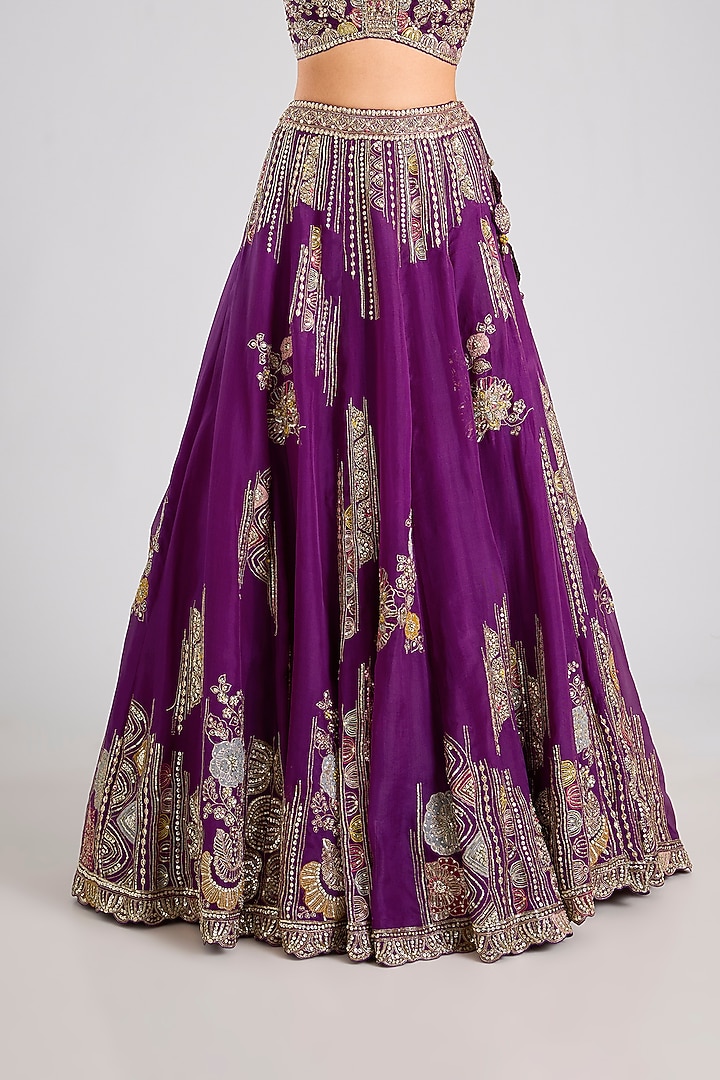 Purple Organza Thread Embroidered Handcrafted Bridal Lehenga Set by OSAA By Adarsh at Pernia's Pop Up Shop