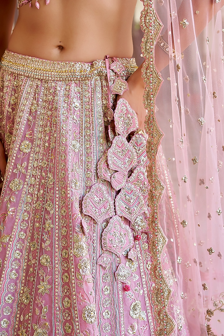 Rosaline Pink Organza Zardosi Hand Embroidered Bridal Lehenga Set by OSAA By Adarsh at Pernia's Pop Up Shop