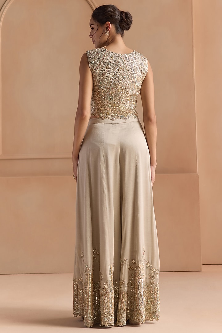 Platinum Grey Tissue Weave Aari Embroidered Gharara Set by Osaa By Adarsh at Pernia's Pop Up Shop