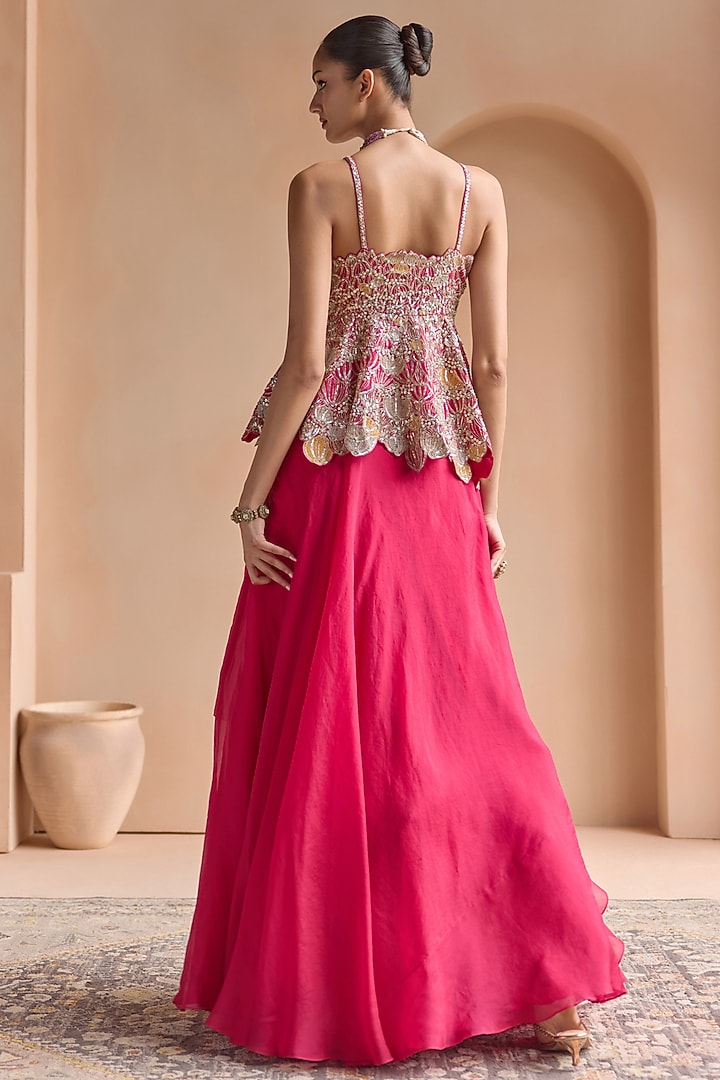 Ruby Red Organza Zardosi & Aari Embroidered Skirt Set by Osaa By Adarsh at Pernia's Pop Up Shop