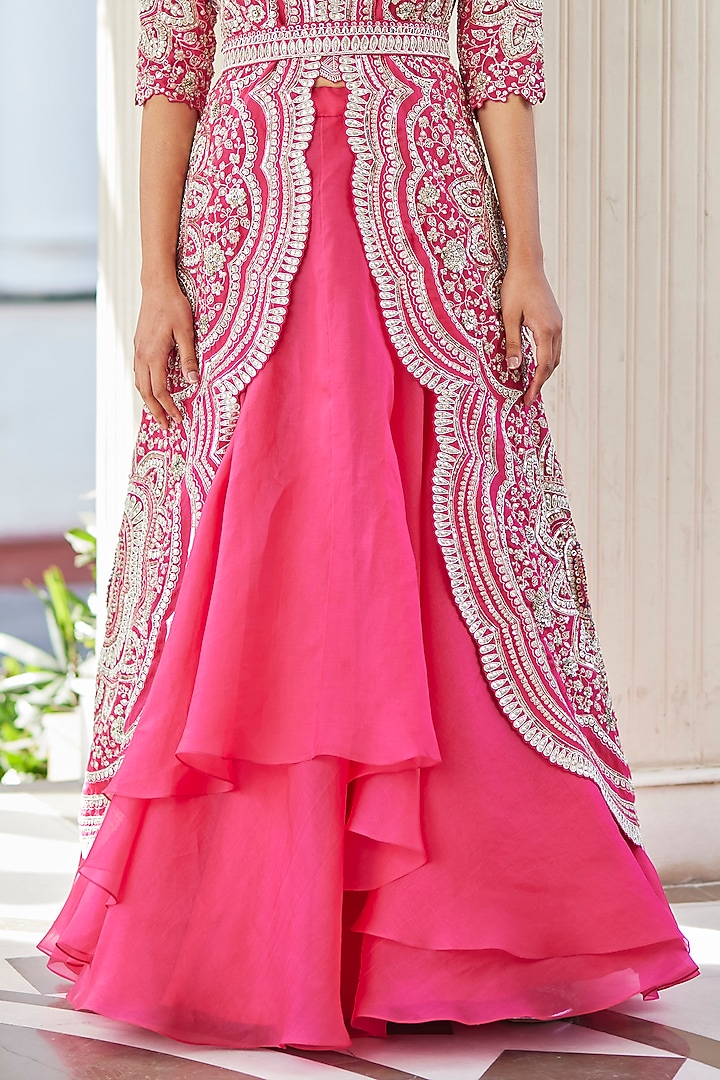 Scarlet Organza Embroidered Jacket by Osaa By Adarsh at Pernia's Pop Up Shop