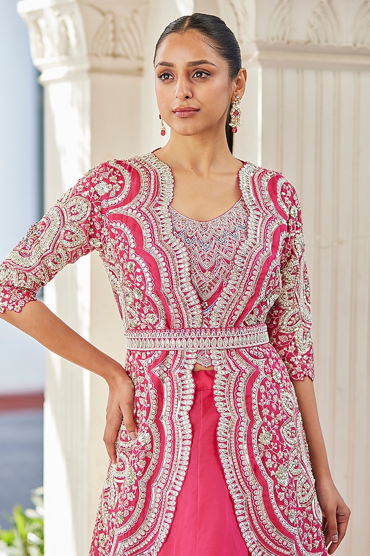 Scarlet Organza Embroidered Jacket by Osaa By Adarsh at Pernia's Pop Up Shop