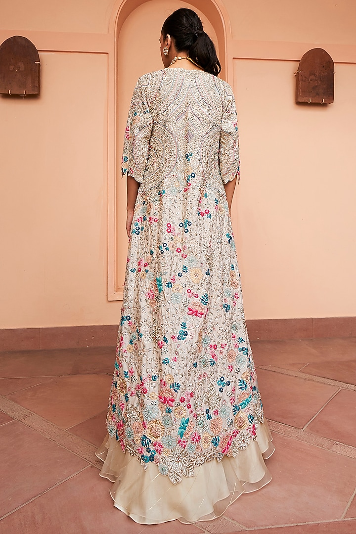 Pearl White Organza Embroidered Jacket Set by Osaa By Adarsh at Pernia's Pop Up Shop