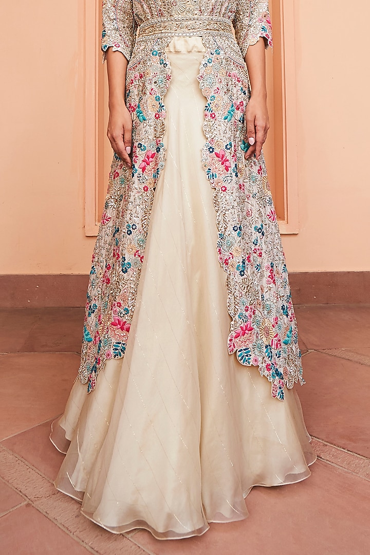 Pearl White Organza Embroidered Jacket Set by Osaa By Adarsh at Pernia's Pop Up Shop