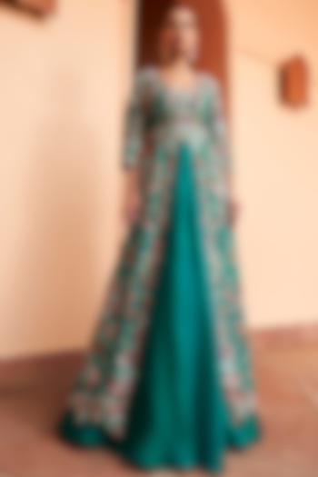 Emerald Green Organza Embroidered Jacket Set by Osaa By Adarsh