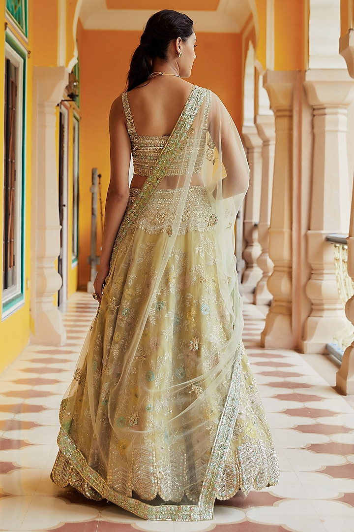 Taupe-Lemon Yellow Tissue Embroidered Bridal Lehenga Set by Osaa By ...