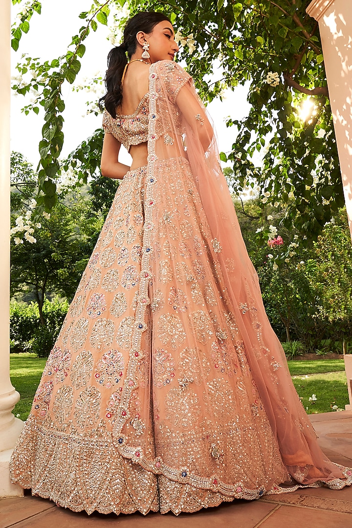 Coral Organza Embroidered Bridal Lehenga Set by Osaa By Adarsh at ...