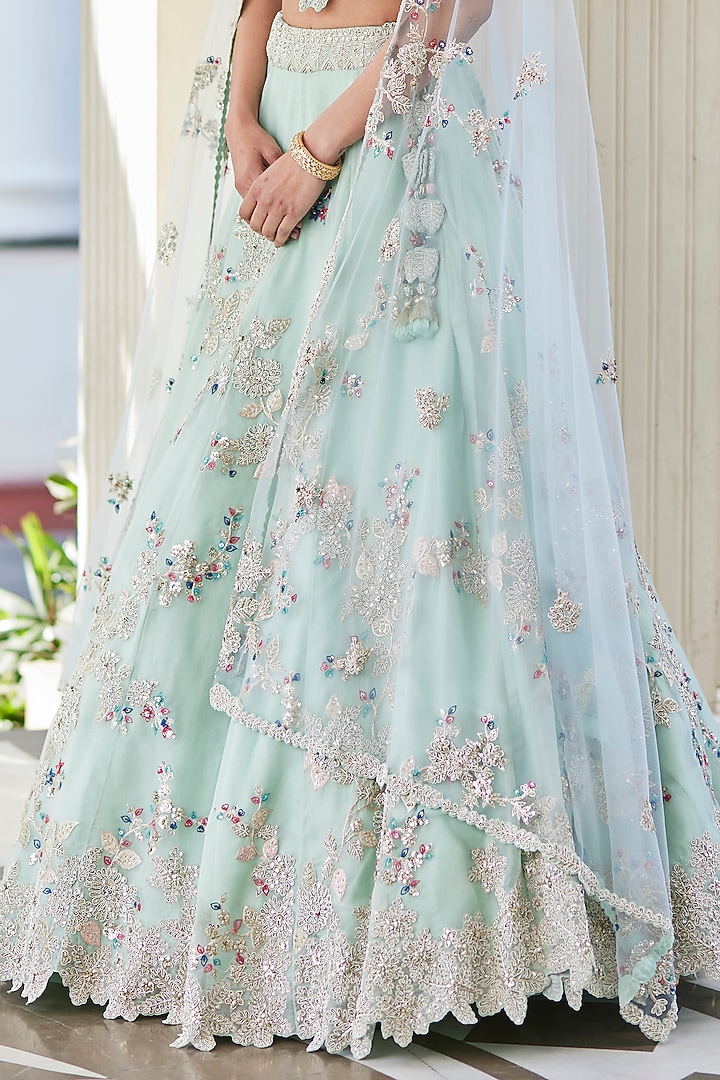 Pastel Blue Organza Embroidered Bridal Lehenga by Osaa By Adarsh at Pernia's Pop Up Shop