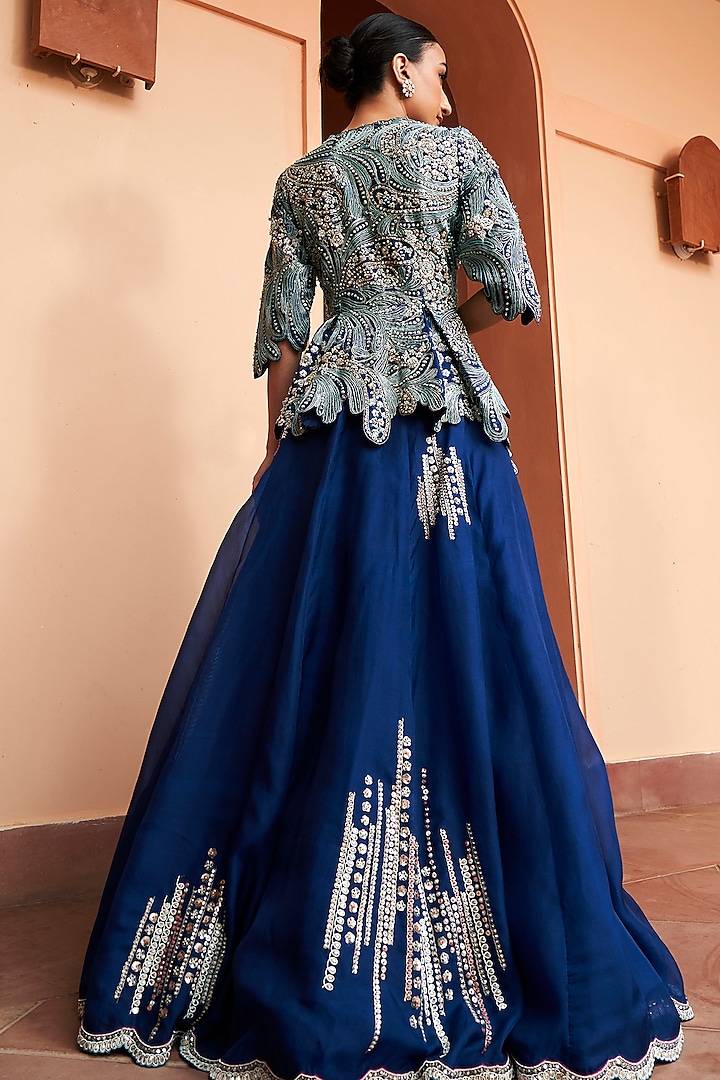 Midnight Blue Organza Skirt Set by OSAA By Adarsh at Pernia's Pop Up Shop