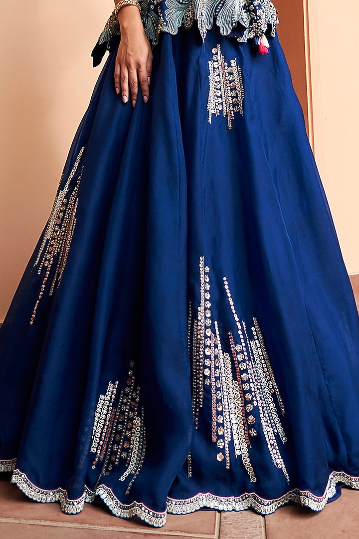 Midnight Blue Organza Skirt Set by OSAA By Adarsh at Pernia's Pop Up Shop