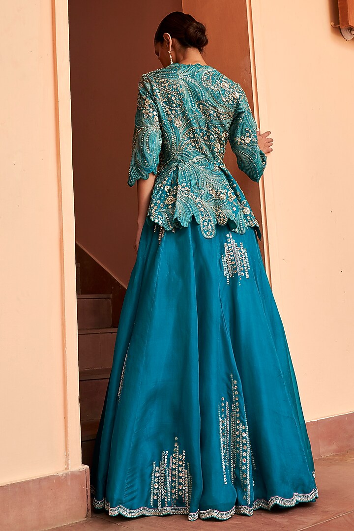 Pine Green Organza Skirt Set by OSAA By Adarsh at Pernia's Pop Up Shop