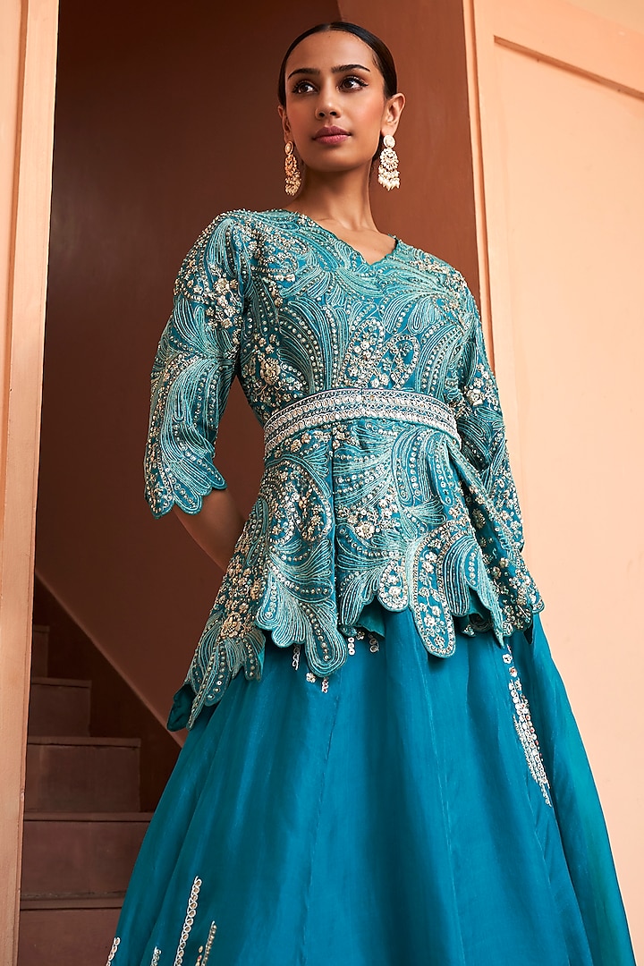Pine Green Organza Skirt Set by OSAA By Adarsh at Pernia's Pop Up Shop