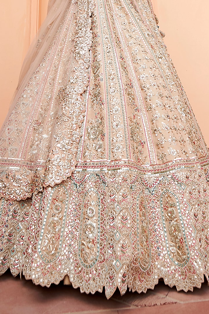Cashmere Tan Tissue Silk Embroidered Bridal Lehenga Set by OSAA By Adarsh at Pernia's Pop Up Shop