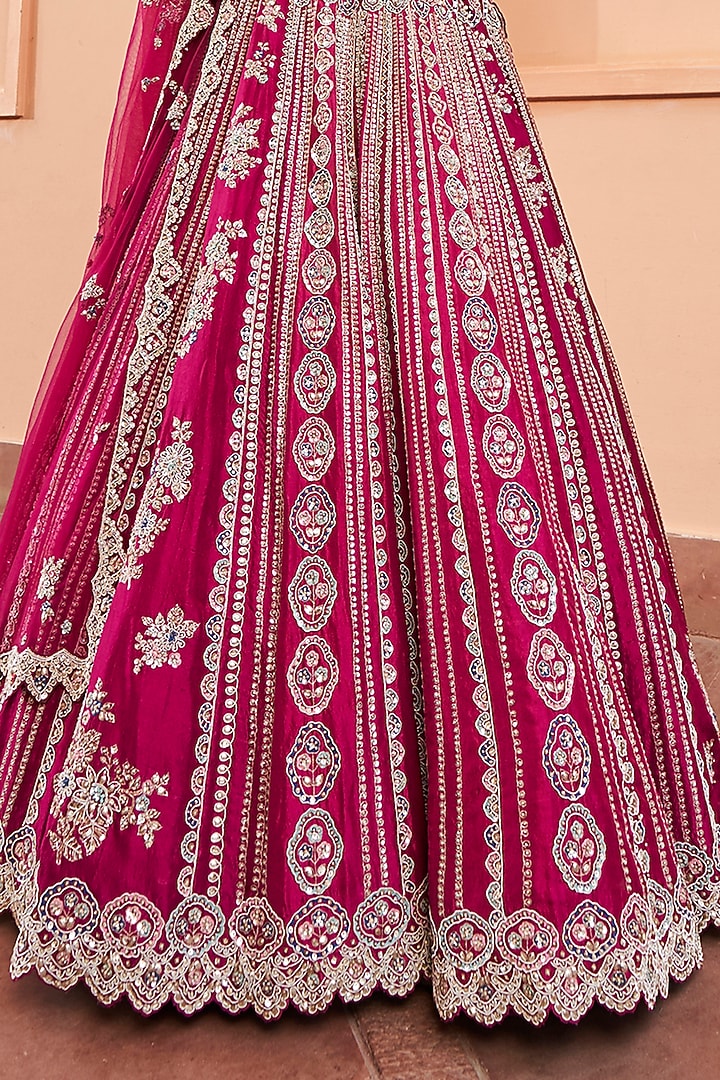 Sangria Plum Organza Linear Embroidered Bridal Lehenga Set by OSAA By Adarsh at Pernia's Pop Up Shop