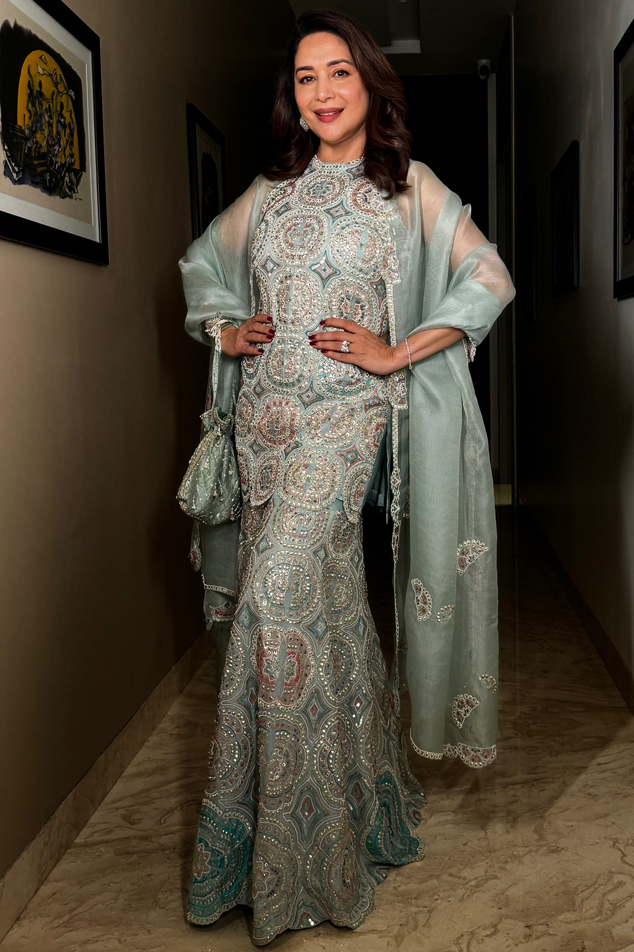 Cadet Blue Organza Zardosi Embroidered Bridal Sharara Set by OSAA By Adarsh at Pernia's Pop Up Shop