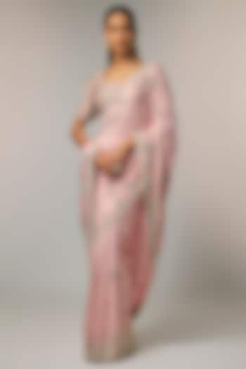 Soft Berry Mulberry Silk Zardosi Handcrafted Reception Saree Set by OSAA By Adarsh at Pernia's Pop Up Shop