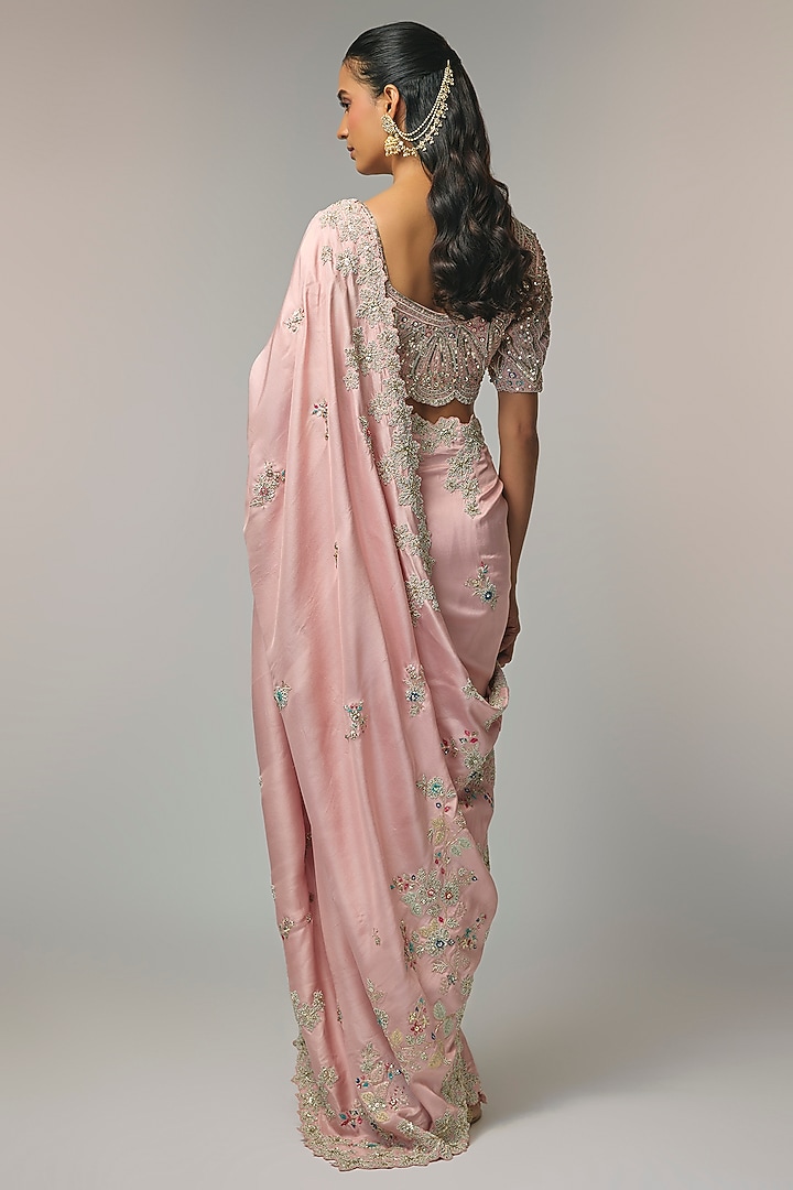 Soft Berry Mulberry Silk Zardosi Handcrafted Reception Saree Set by OSAA By Adarsh at Pernia's Pop Up Shop