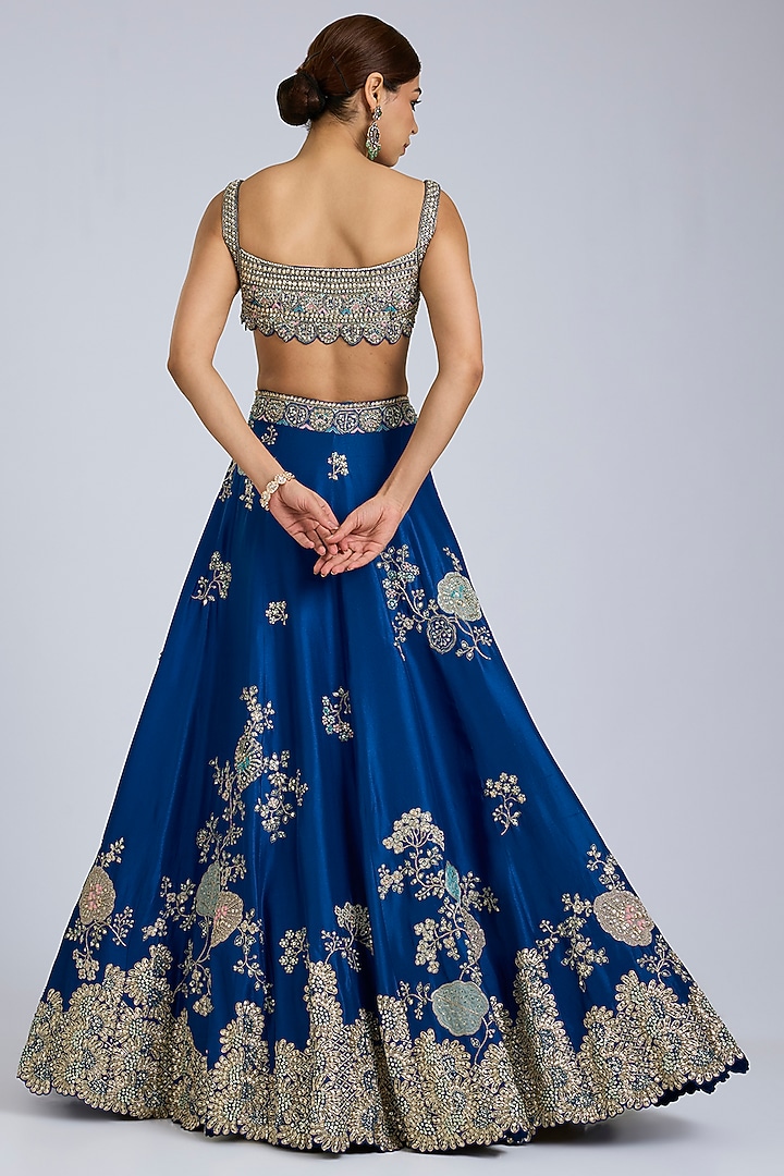 Jade Blue Mulberry Silk Zardosi Handcrafted Bridal Lehenga Set by OSAA By Adarsh at Pernia's Pop Up Shop