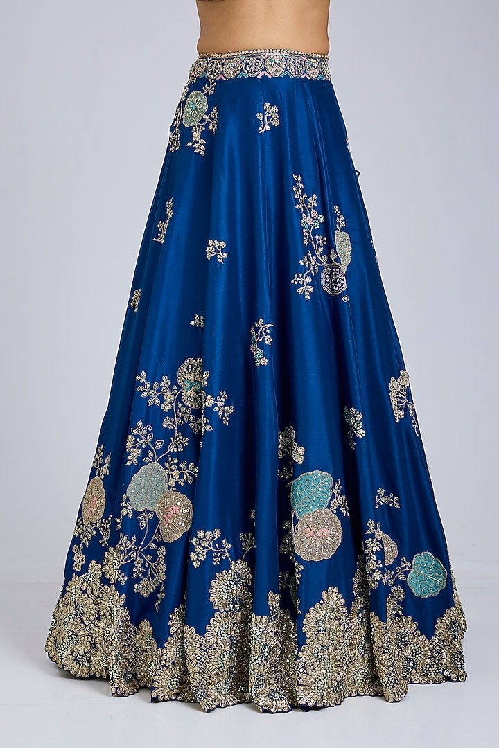 Jade Blue Mulberry Silk Zardosi Handcrafted Bridal Lehenga Set by OSAA By Adarsh at Pernia's Pop Up Shop