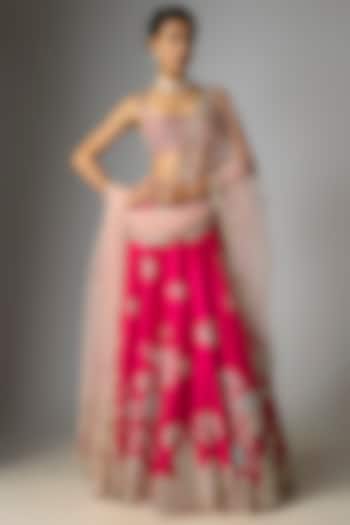 Dark Fuchsia Organza Embroidered Bridal Lehenga Set by OSAA By Adarsh at Pernia's Pop Up Shop