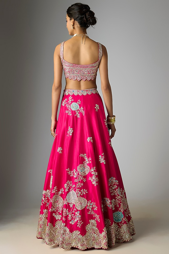Dark Fuchsia Organza Embroidered Bridal Lehenga Set by OSAA By Adarsh at Pernia's Pop Up Shop