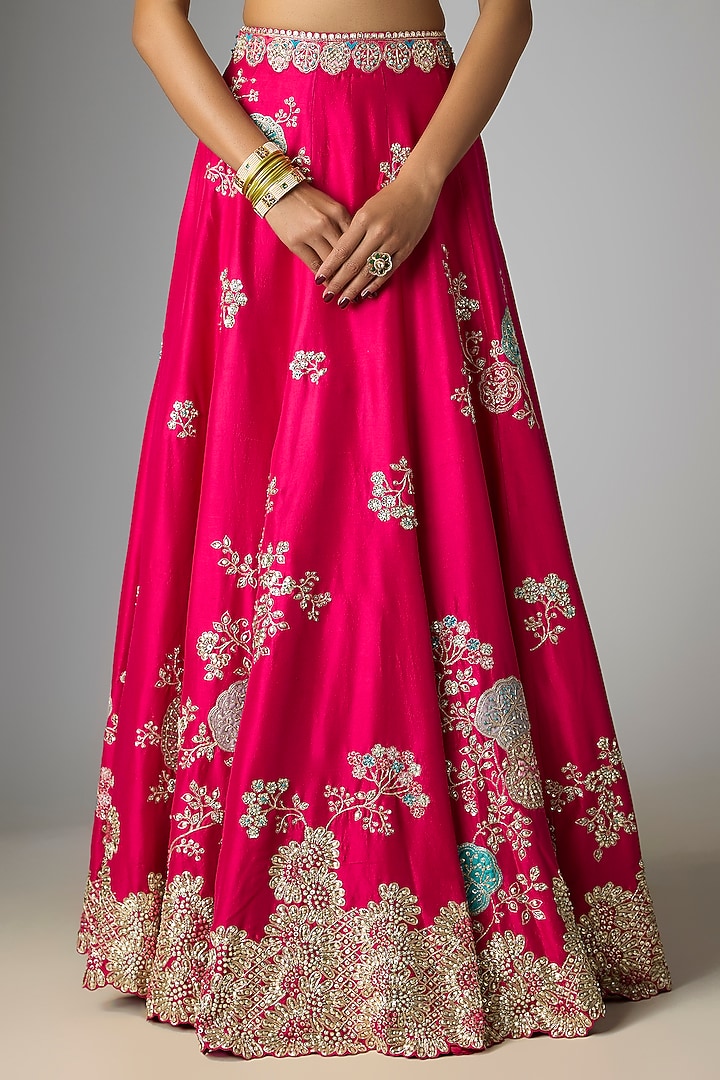 Dark Fuchsia Organza Embroidered Bridal Lehenga Set by OSAA By Adarsh at Pernia's Pop Up Shop