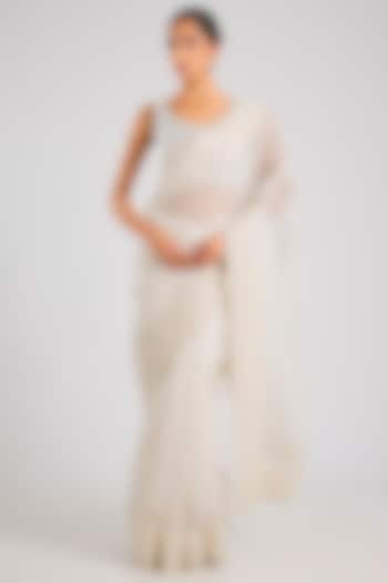 White Organza Reception Saree Set by OSAA By Adarsh at Pernia's Pop Up Shop