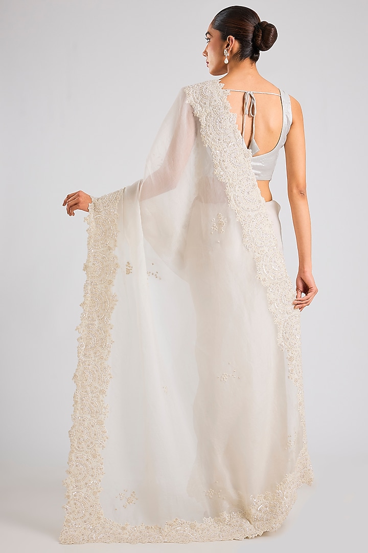 White Organza Reception Saree Set by OSAA By Adarsh at Pernia's Pop Up Shop